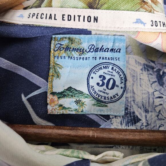 Tommy Bahama Hawaiian Shirt Mens 2XLB Blue Silk 30th Anniversary Passport - Picture 5 of 11